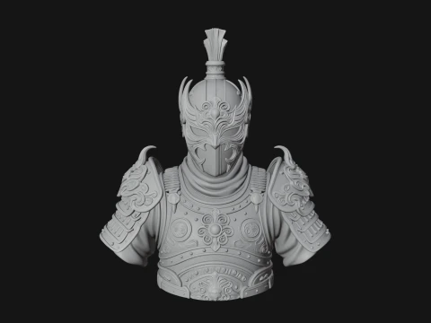 Ornate Asian Armor Bust Statue Design 1 - 3D Print Model 3D Print Model