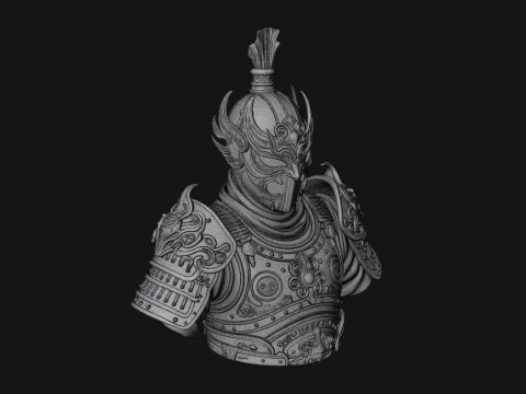 Ornate Asian Armor Bust Statue Design 1 - 3D Print Model 3D Print Model