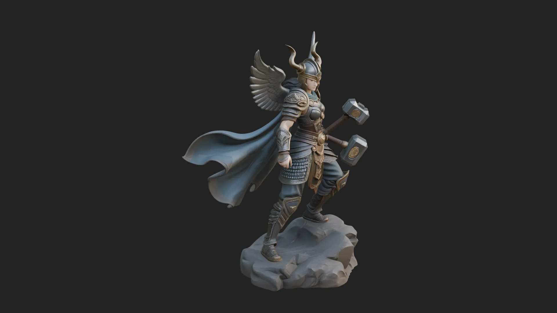 Valkyrie with Hammer Statue Design 2 - 3D Print Model 3D Print Model .c4d .max .obj .3ds .fbx .stl .blend 