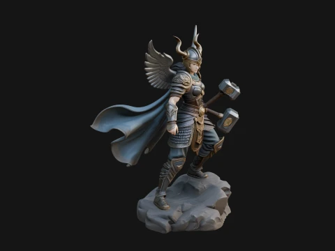 Valkyrie with Hammer Statue Design 2 - 3D Print Model 3D Print Model