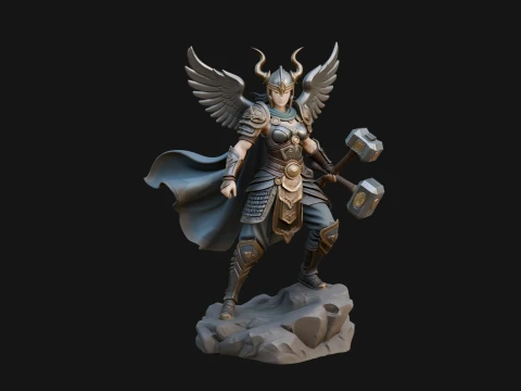 Valkyrie with Hammer Statue Design 2 - 3D Print Model 3D Print Model