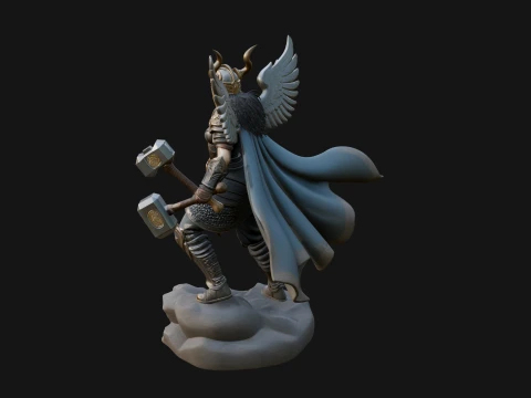 Valkyrie with Hammer Statue Design 2 - 3D Print Model 3D Print Model