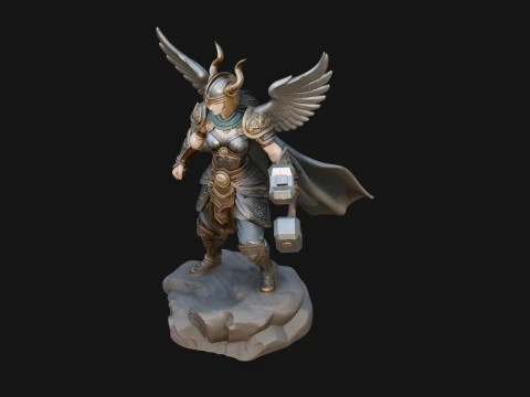 Valkyrie with Hammer Statue Design 2 - 3D Print Model 3D Print Model