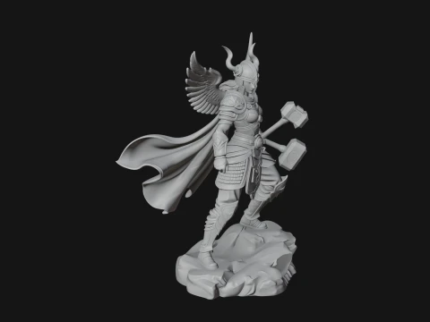 Valkyrie with Hammer Statue Design 2 - 3D Print Model 3D Print Model