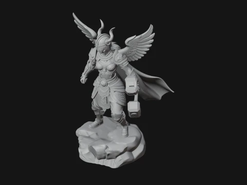 Valkyrie with Hammer Statue Design 2 - 3D Print Model 3D Print Model