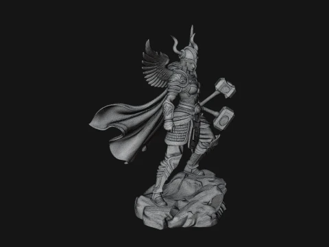 Valkyrie with Hammer Statue Design 2 - 3D Print Model 3D Print Model