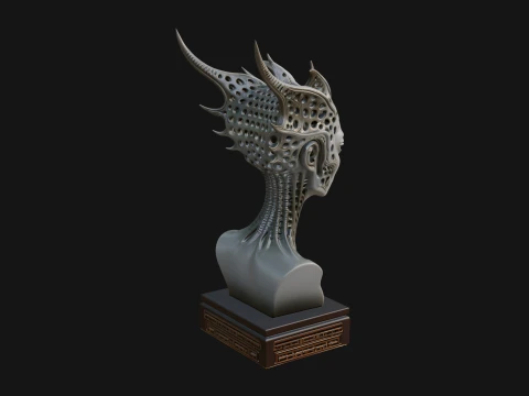 Biomechanical Alien Bust Statue Design 7 - 3D Print Model 3D Print Model
