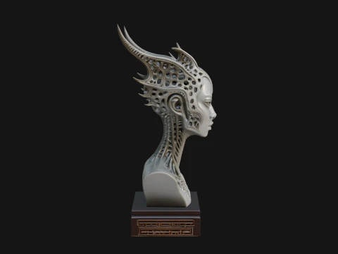 Biomechanical Alien Bust Statue Design 7 - 3D Print Model 3D Print Model