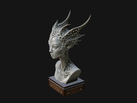 Biomechanical Alien Bust Statue Design 7 - 3D Print Model 3D Print Model