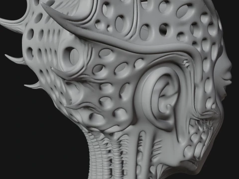 Biomechanical Alien Bust Statue Design 7 - 3D Print Model 3D Print Model
