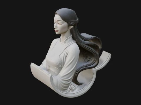 Flowing Hair Woman Bust Statue Design 1 - 3D Print Model Modelo de Impressão 3D