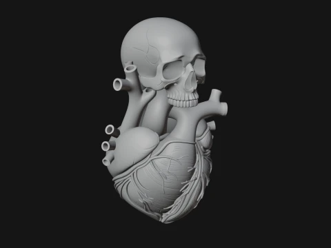 Skull and Heart Anatomy Statue Design 2 - 3D Print Model 3D Print Model