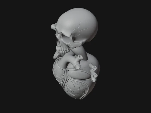 Skull and Heart Anatomy Statue Design 2 - 3D Print Model 3D Print Model