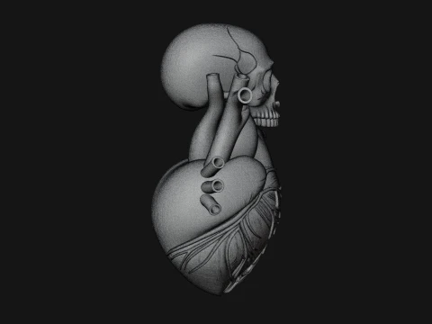 Skull and Heart Anatomy Statue Design 2 - 3D Print Model 3D Print Model