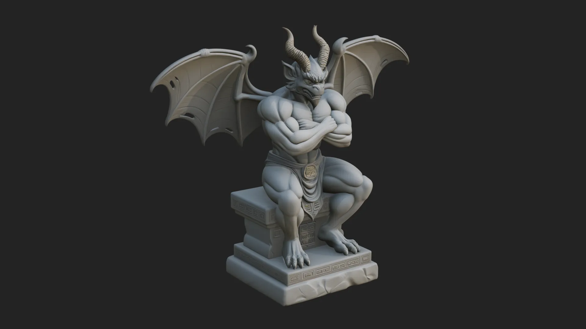Gargoyle on Pedestal Statue Design 1 - 3D Print Model 3D Print Model .c4d .max .obj .3ds .fbx .stl .blend