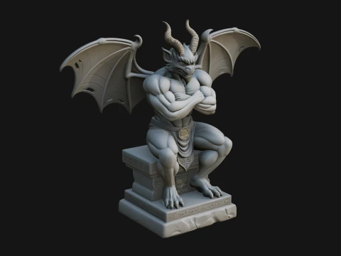 Gargoyle on Pedestal Statue Design 1 - 3D Print Model 3D printmodel