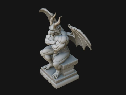 Gargoyle on Pedestal Statue Design 1 - 3D Print Model 3D Print Model