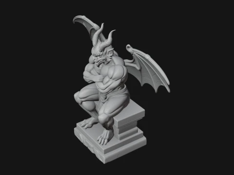 Gargoyle on Pedestal Statue Design 1 - 3D Print Model 3D Print Model