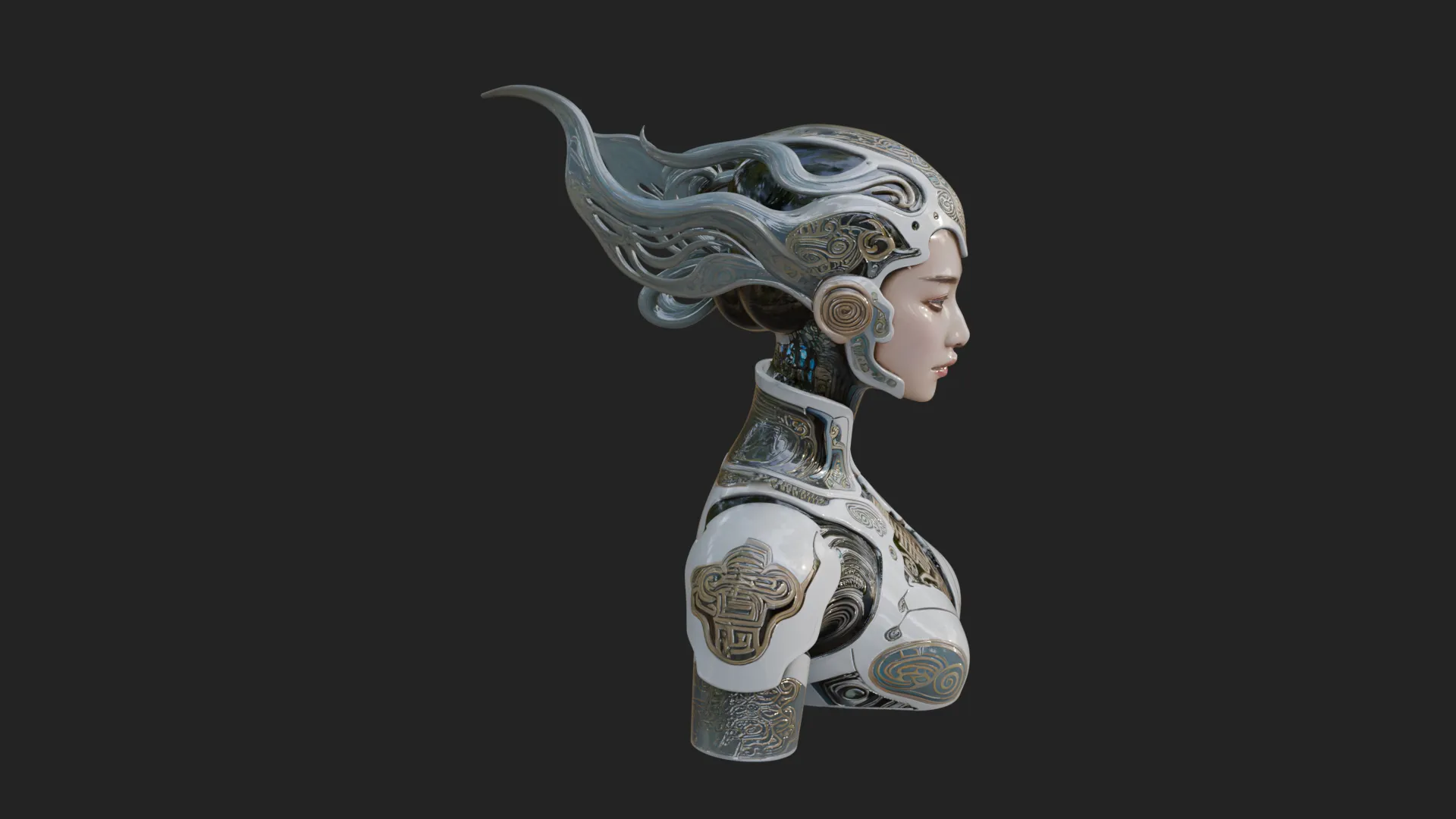 Futuristic Woman Bust Statue Design 5 - 3D Print Model 3D Print Model .c4d .max .obj .3ds .fbx .stl .blend 