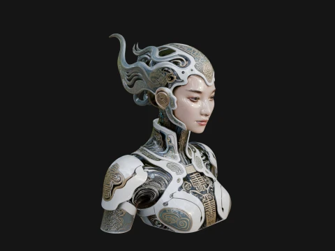 Futuristic Woman Bust Statue Design 5 - 3D Print Model 3D Print Model