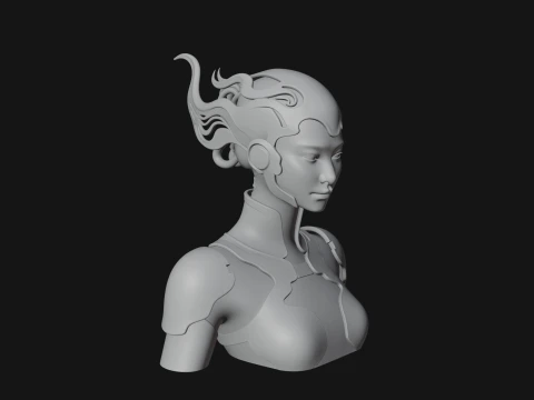 Futuristic Woman Bust Statue Design 5 - 3D Print Model 3D Print Model