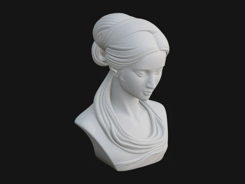 Serene Draped Woman Bust Statue Design 2 - 3D Print Model 3D Print Model