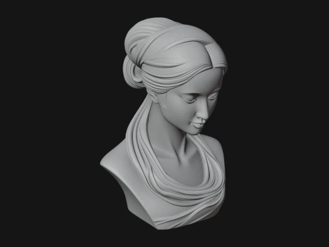 Serene Draped Woman Bust Statue Design 2 - 3D Print Model 3D Print Model
