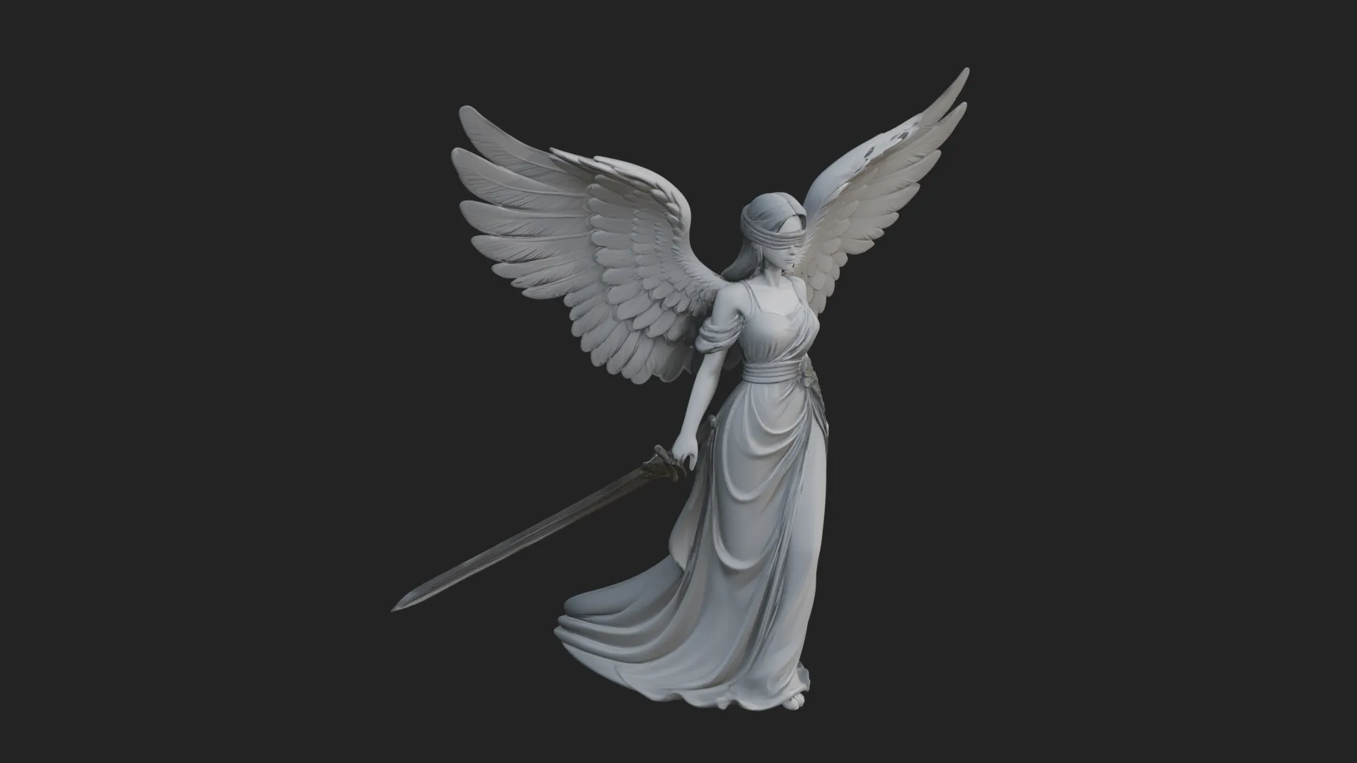 Winged Angel Warrior Woman Statue Design 3 - 3D Print Model 3D Print Model .c4d .max .obj .3ds .fbx .stl .blend 