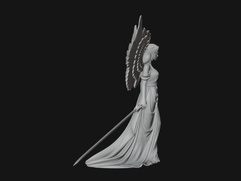 Winged Angel Warrior Woman Statue Design 3 - 3D Print Model 3D Print Model