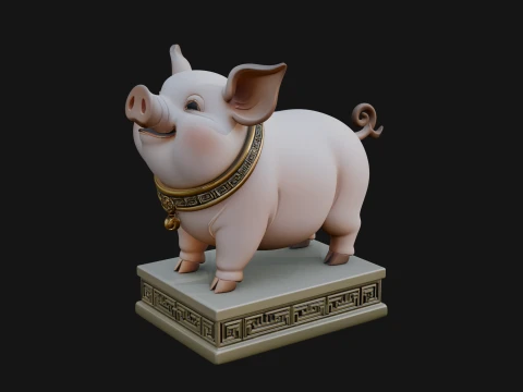 Pig on Pedestal Statue Design 2 - 3D Print Model 3D Print Model