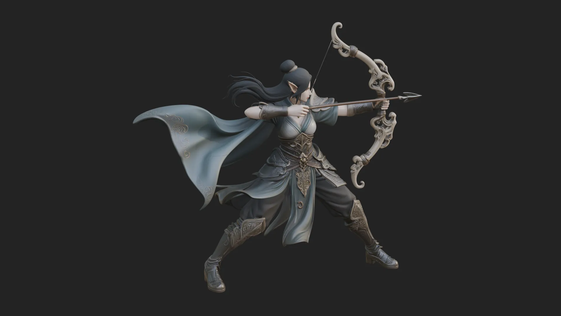 Elven Archer Queen Statue Design 4 - 3D Print Model 3D Print Model .c4d .max .obj .3ds .fbx .stl .blend 