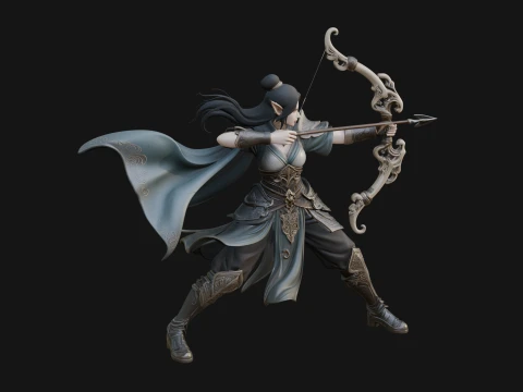 Elven Archer Queen Statue Design 4 - 3D Print Model Modelo de impresión 3D