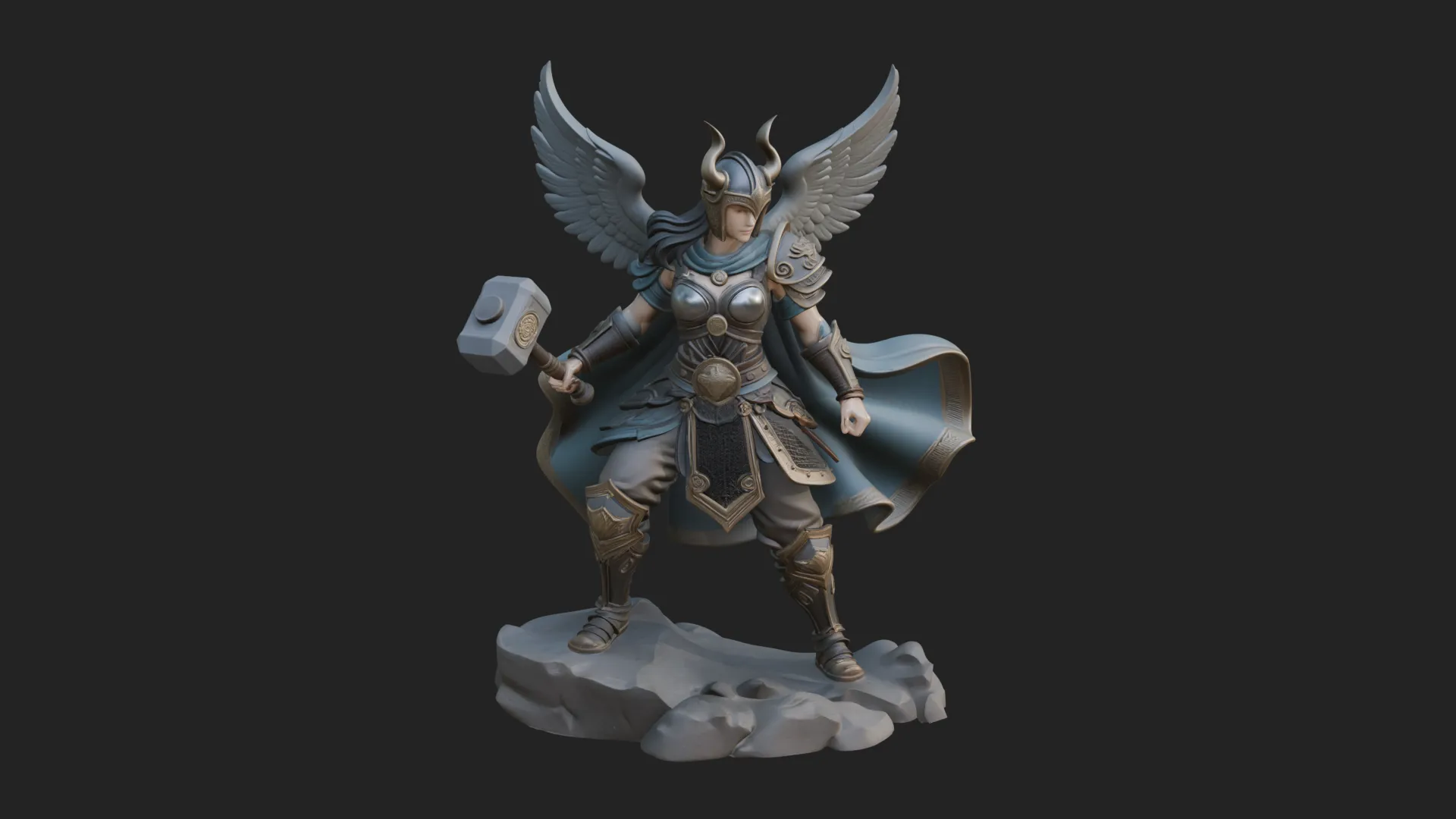 Valkyrie with Hammer Statue Design 3 - 3D Print Model 3D Print Model .c4d .max .obj .3ds .fbx .stl .blend 