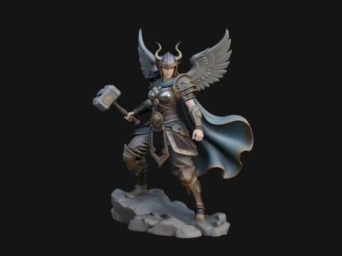 Valkyrie with Hammer Statue Design 3 - 3D Print Model 3D Print Model