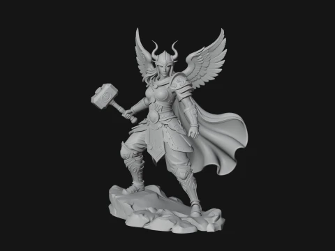 Valkyrie with Hammer Statue Design 3 - 3D Print Model 3D Print Model