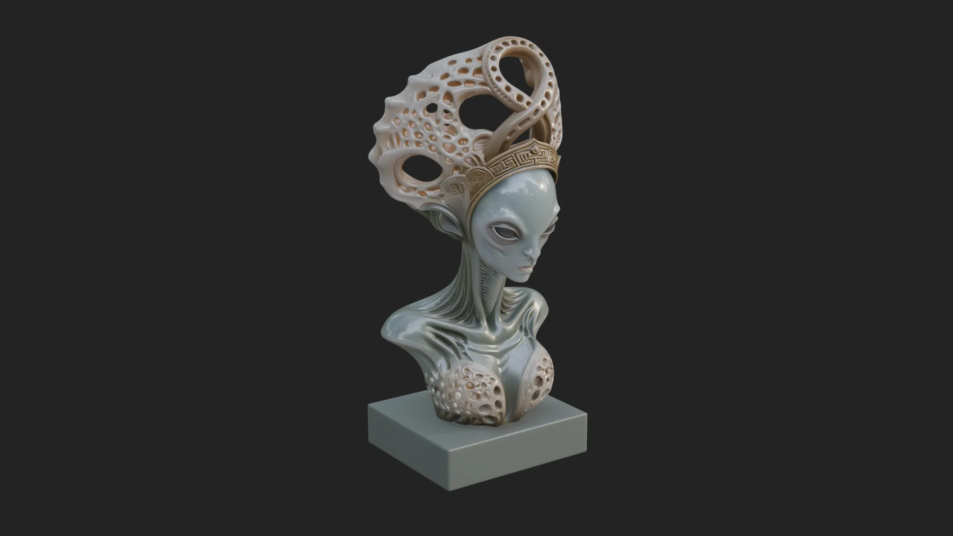 Alien Queen Bust Statue Design 4 - 3D Print Model 3D Print Model .c4d .max .obj .3ds .fbx .stl .blend 