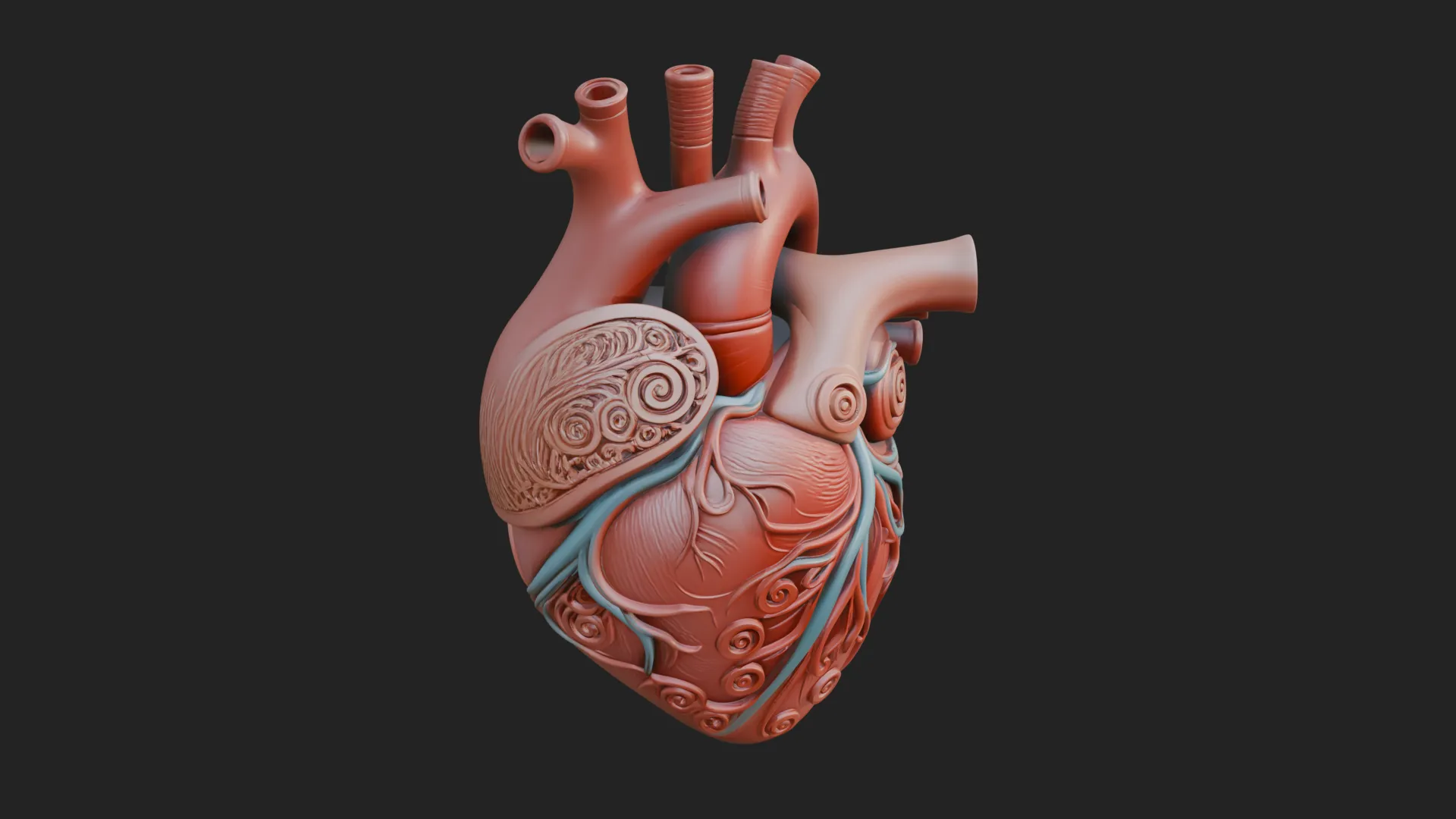 Ornate Anatomical Heart Statue Design 2 - 3D Print Model 3D Print Model .c4d .max .obj .3ds .fbx .stl .blend