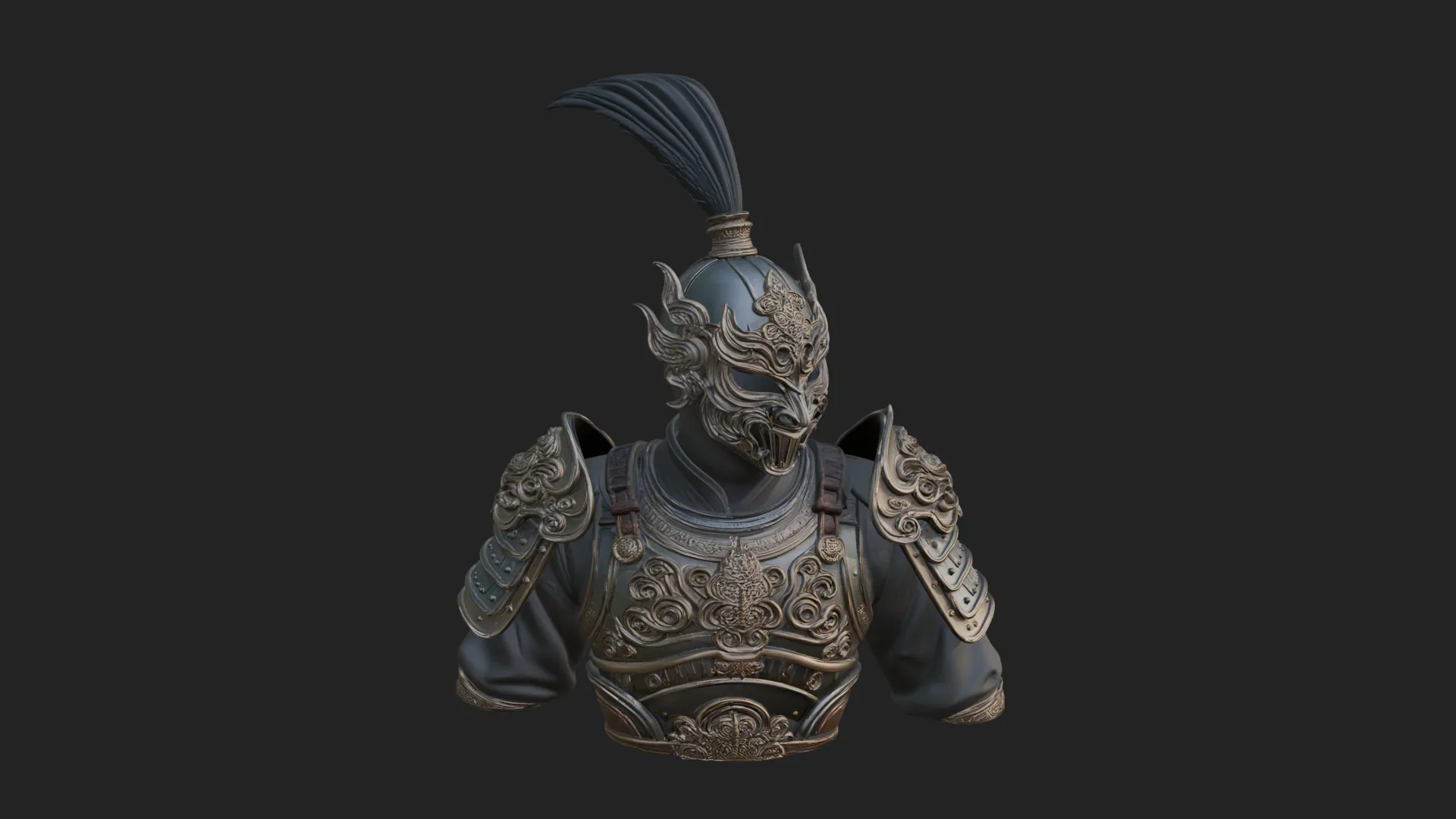 Ornate Asian Armor Bust Statue Design 2 - 3D Print Model 3D Print Model .c4d .max .obj .3ds .fbx .stl .blend 