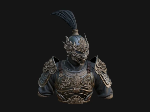 Ornate Asian Armor Bust Statue Design 2 - 3D Print Model 3D Print Model