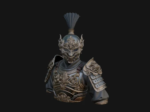 Ornate Asian Armor Bust Statue Design 2 - 3D Print Model 3D Print Model