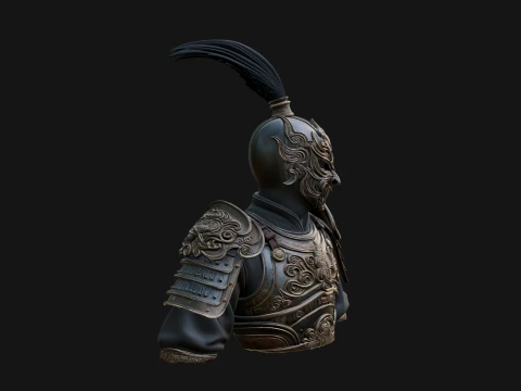 Ornate Asian Armor Bust Statue Design 2 - 3D Print Model 3D Print Model