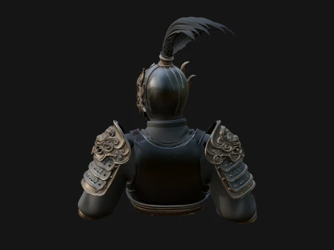 Ornate Asian Armor Bust Statue Design 2 - 3D Print Model 3D Print Model