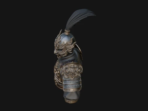 Ornate Asian Armor Bust Statue Design 2 - 3D Print Model 3D Print Model