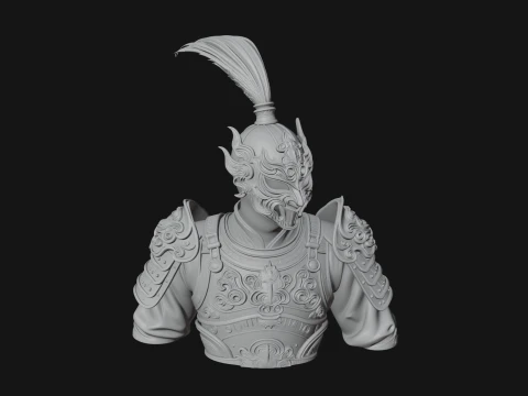 Ornate Asian Armor Bust Statue Design 2 - 3D Print Model 3D Print Model
