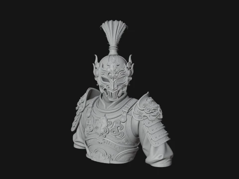 Ornate Asian Armor Bust Statue Design 2 - 3D Print Model 3D Print Model