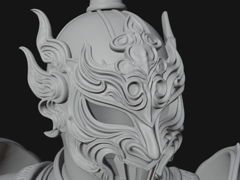 Ornate Asian Armor Bust Statue Design 2 - 3D Print Model 3D Print Model