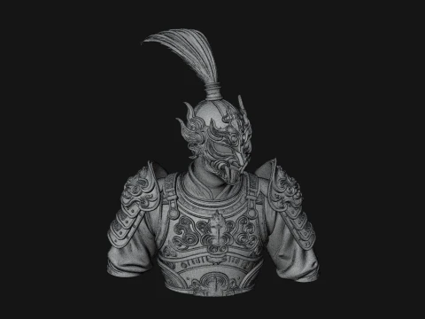 Ornate Asian Armor Bust Statue Design 2 - 3D Print Model 3D Print Model