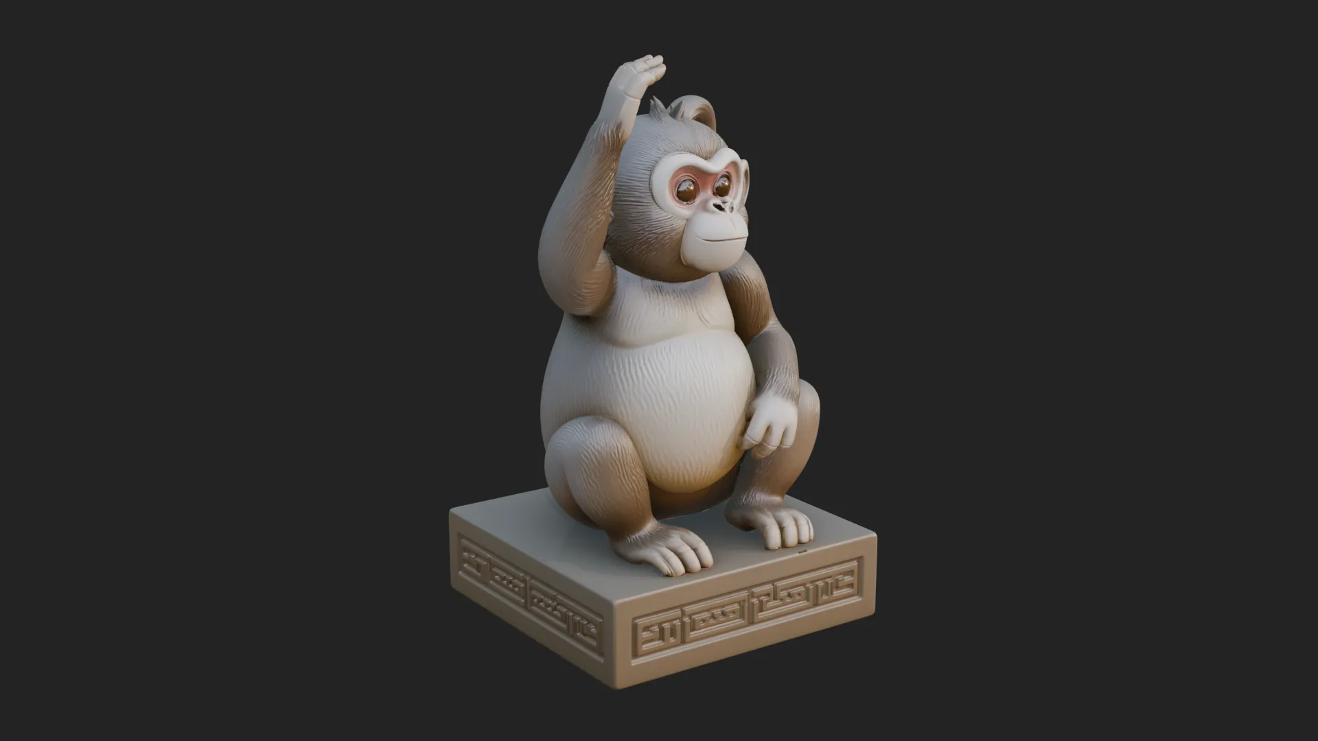 Monkey on Pedestal Statue Design 2 - 3D Print Model 3D Print Model .c4d .max .obj .3ds .fbx .stl .blend 