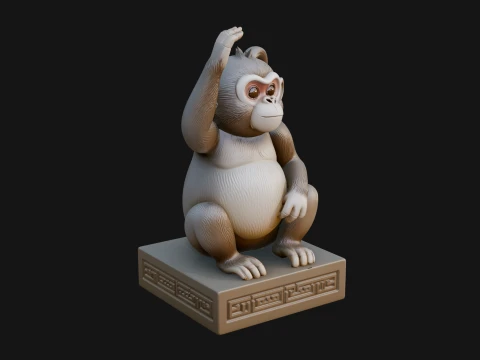 Monkey on Pedestal Statue Design 2 - 3D Print Model 3D Print Model