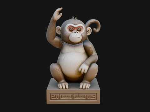 Monkey on Pedestal Statue Design 2 - 3D Print Model 3D Print Model
